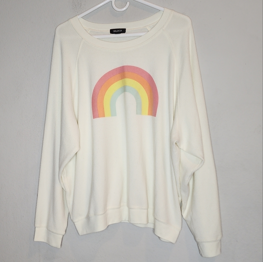 Wildfox Rainbow After The Rain Cream Sweatshirt Size XL